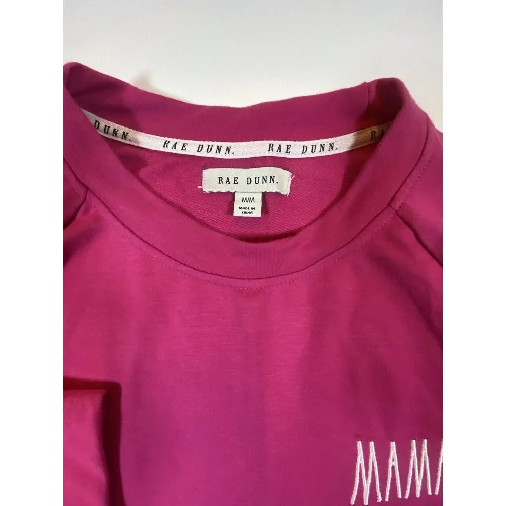 Rae Dunn Women's PINKLong Sleeve Medium Embroidered "Mama" Top Crew Neck Soft - Image 3