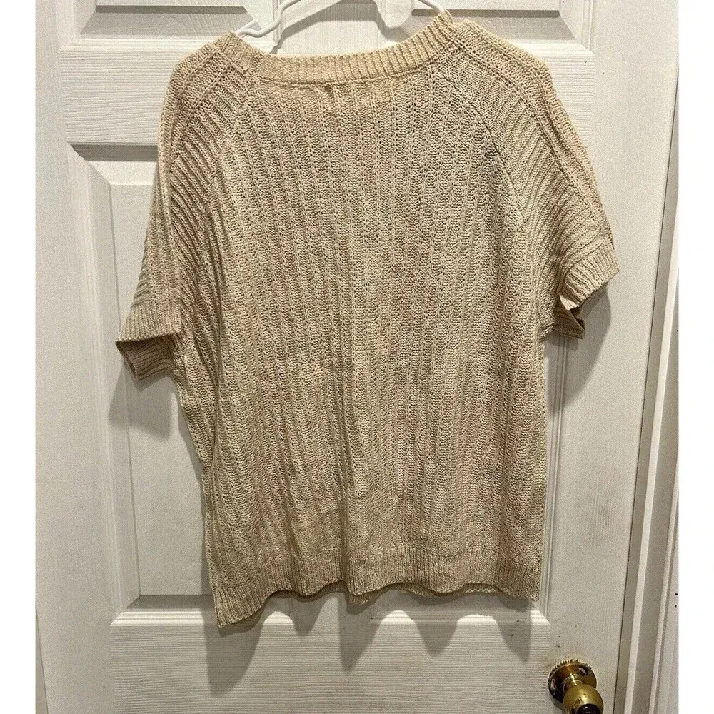 Bibi Knit Pullover Short Sleeve‎ Sweater Size Medium Cream Tan Oversize - Image 7