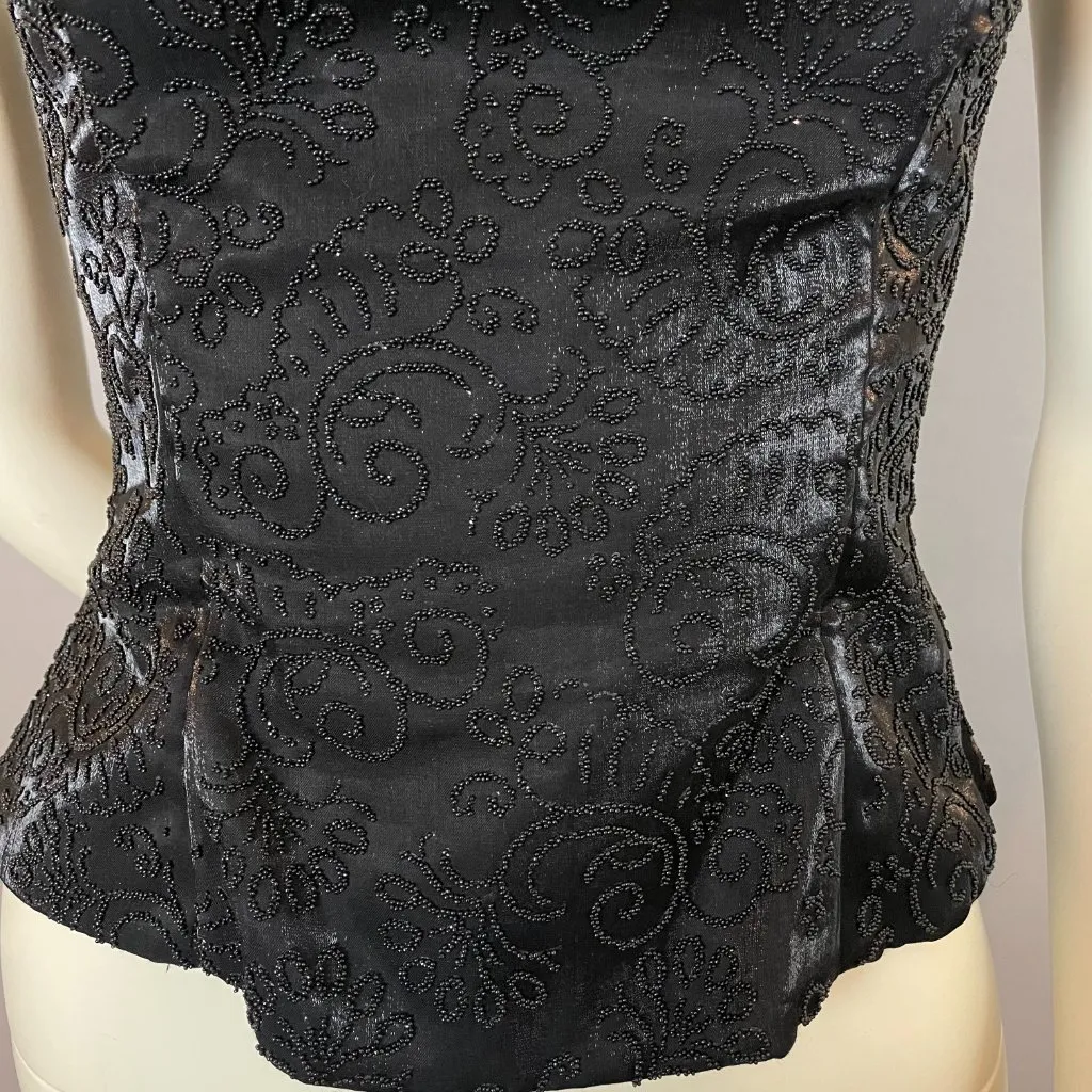 Vintage 90s Prom Halter Top Beads Tie Black Zip - Image 5