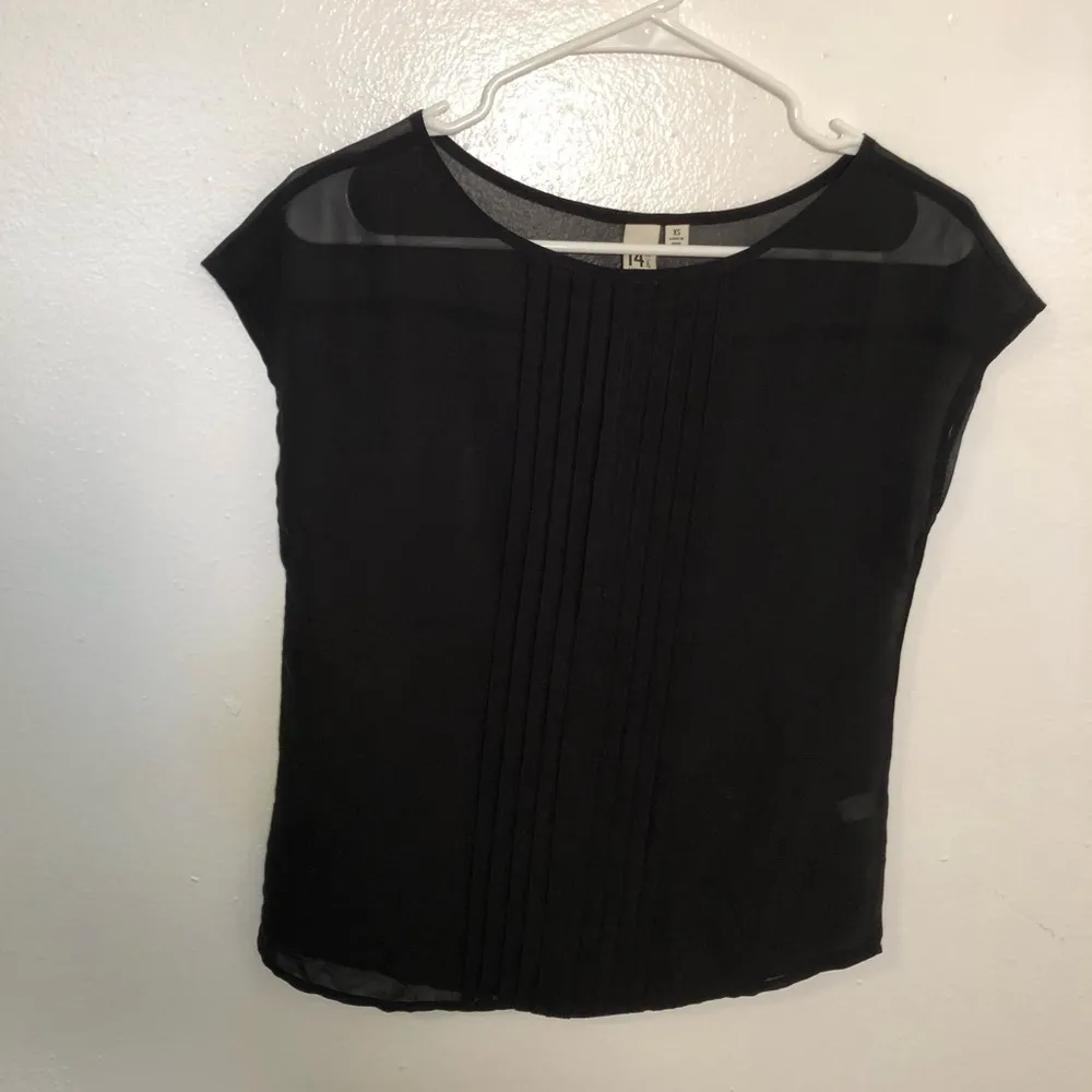 14th & Union Cap Sleeve Blouse Black Sheer - Image 2