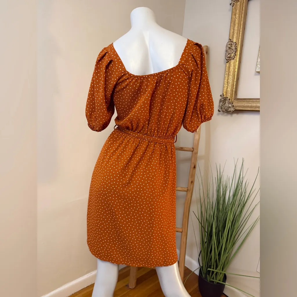 Monteau Sz Medium Button polka dot Midi Dress Boho burnt orange/brown rust - Image 5