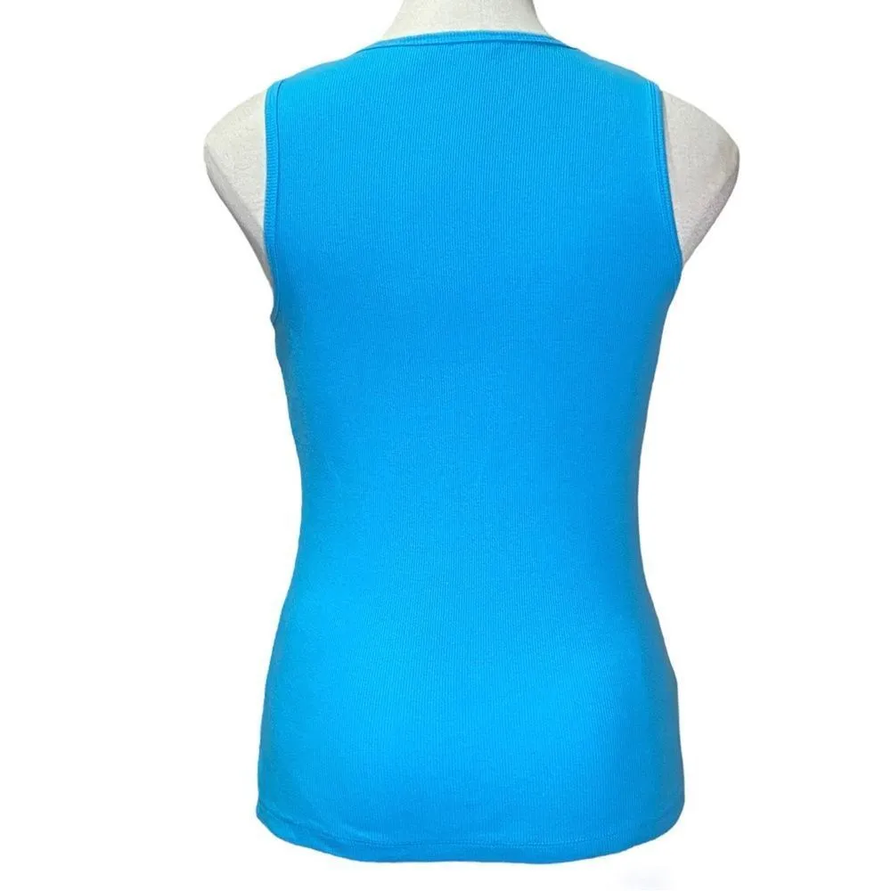Pretty Turquoise Stretch Cotton Tank Top with Gunmetal Embellishment Size XL - Image 4