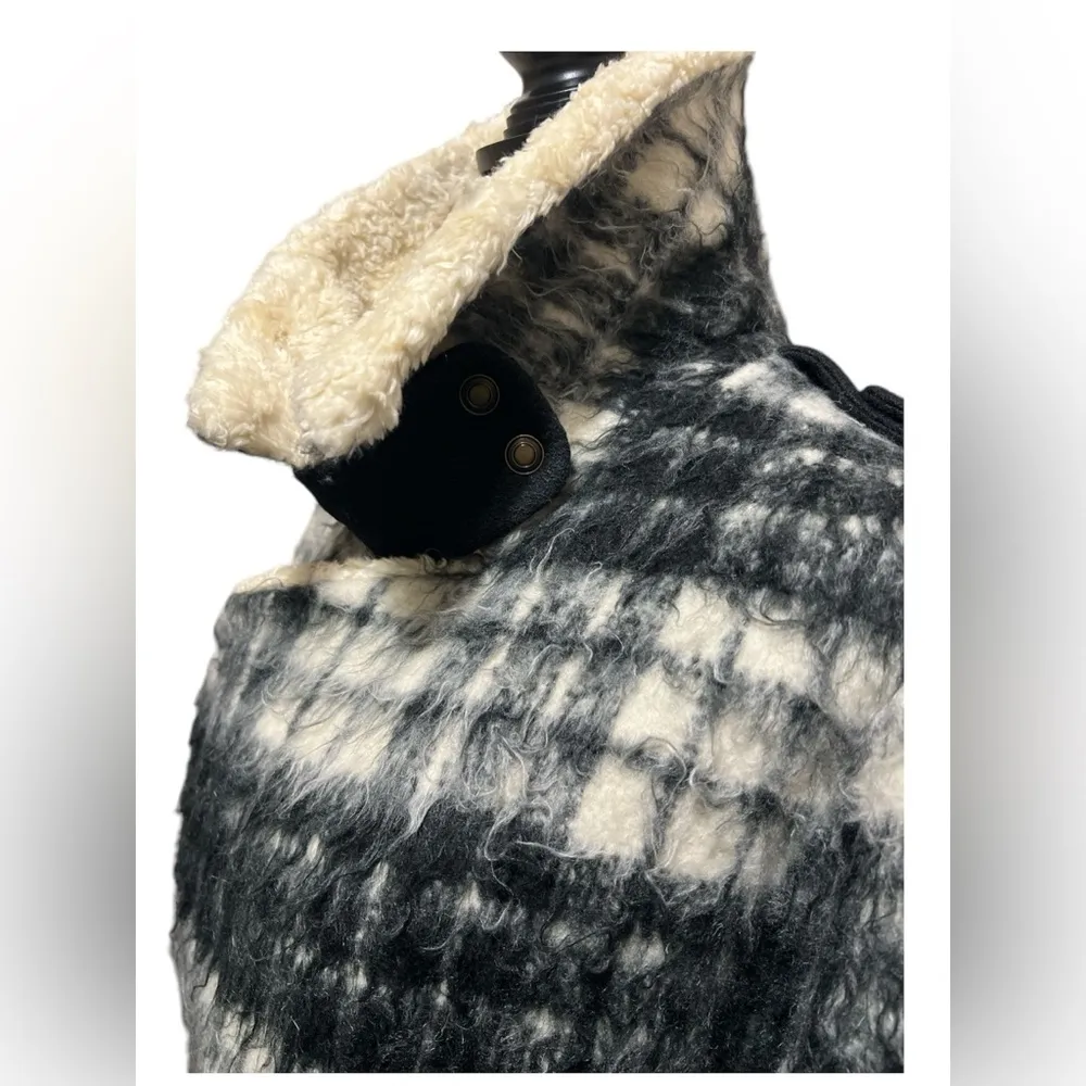 Plaid Sherpa Moto Jacket Checkered Tartan Fuzzy Teddy Biker Coat M - Image 12