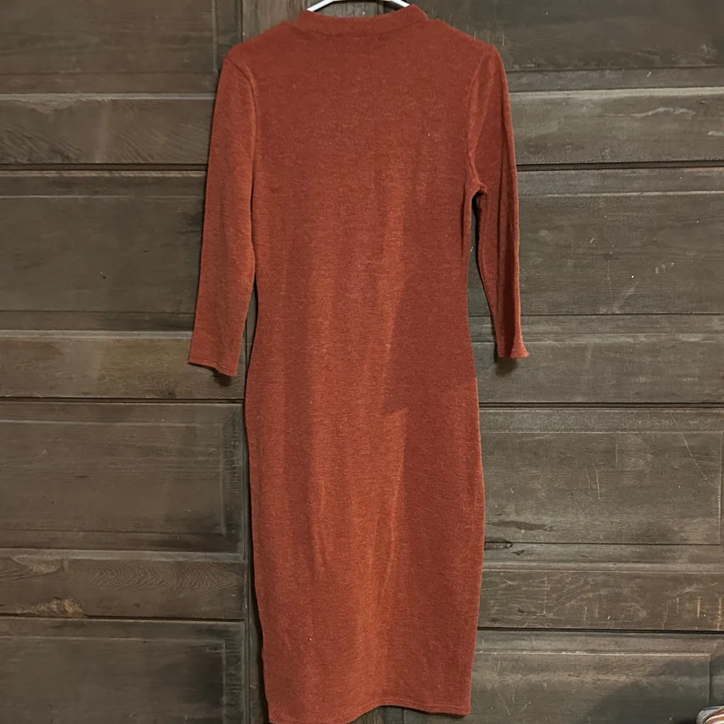 Lulus Conversation Starter Rust Orange Mock Neck‎ Midi Sweater Dress Size Medium - Image 4