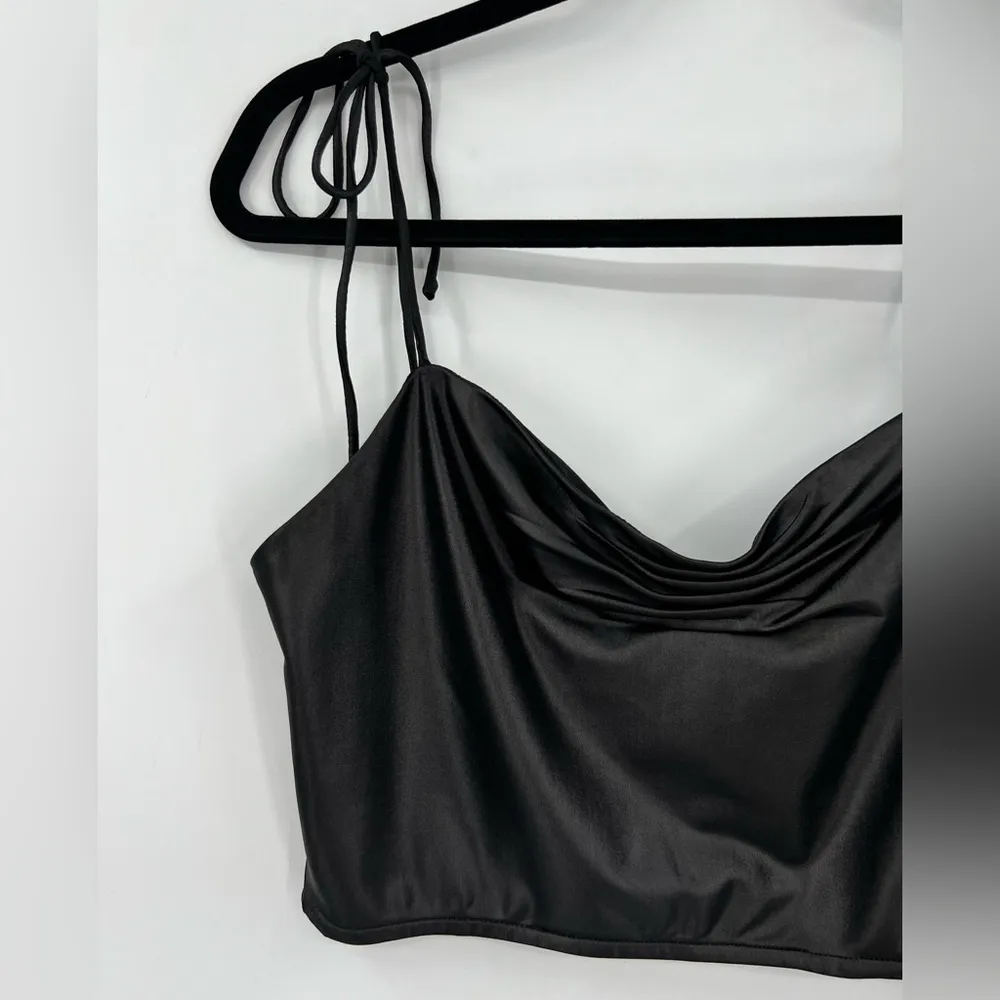 🆕 NWOT Superdown Revolve Cameron Tie Strap Crop Top Black Ruched Tank Top Large - Image 10