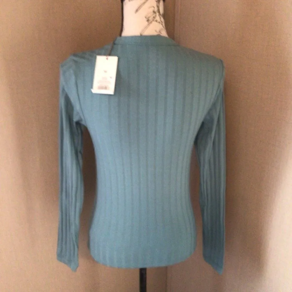 NWT A new day size extra small ribbed long sleeve blouse Teal color - Image 4
