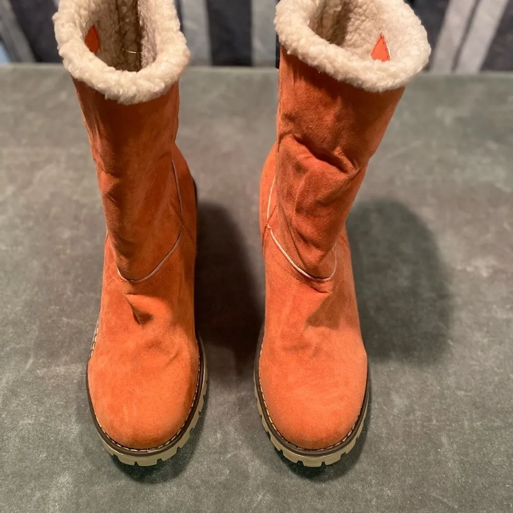 #157 SUEDE Fleece Lining Orange Boots Orange Size undefined - Image 2