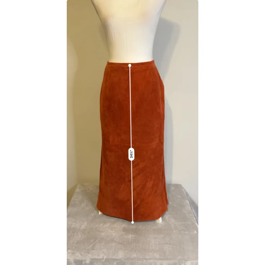 Vintage Genuine Orange Suede Maxi Skirt Size 10 - Image 5