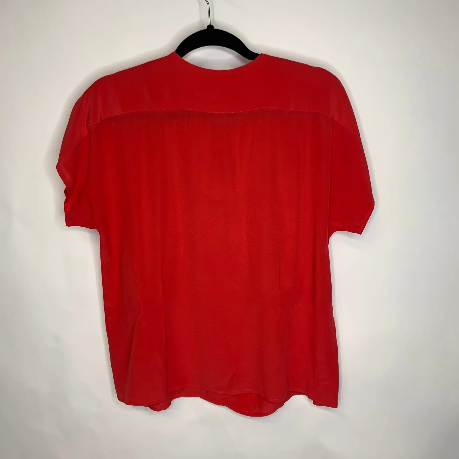 Vintage Silk Red Blouse Sz 14 Medium Slit Neck Fitted - Image 6