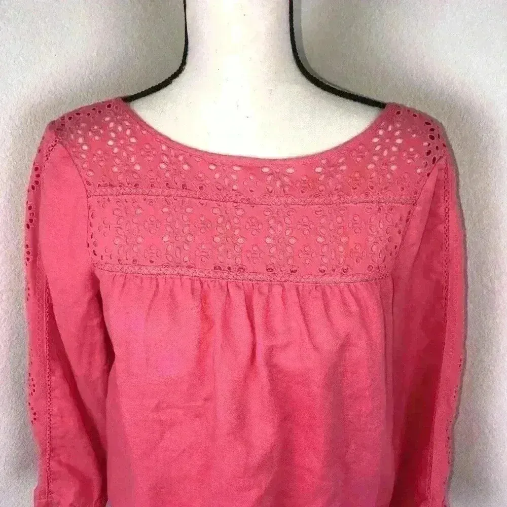 J.Crew Women’s Linen Salmon Coral Eyelet‎ Top Size XS Lightweight Casual - Image 6