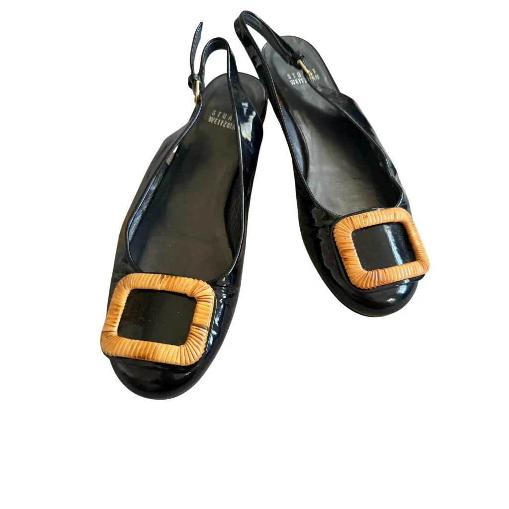 STUART WEITZMAN Black Patent Leather Slingbacks Sandals Size 8 - Image 8
