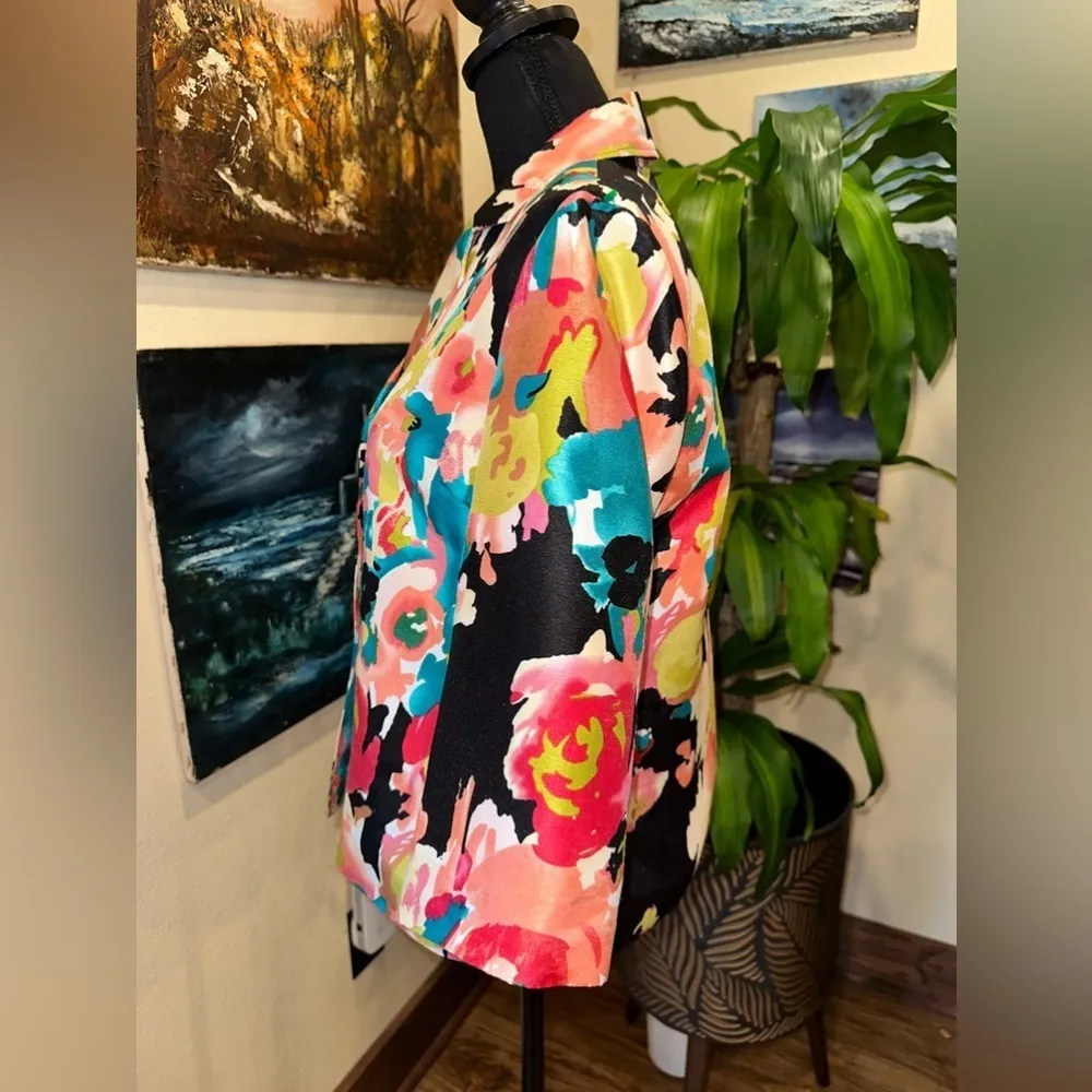 EUC Molly & Maxx Jacket Collared Flower Pink Red Multi Open Front Lined Size S - Image 2