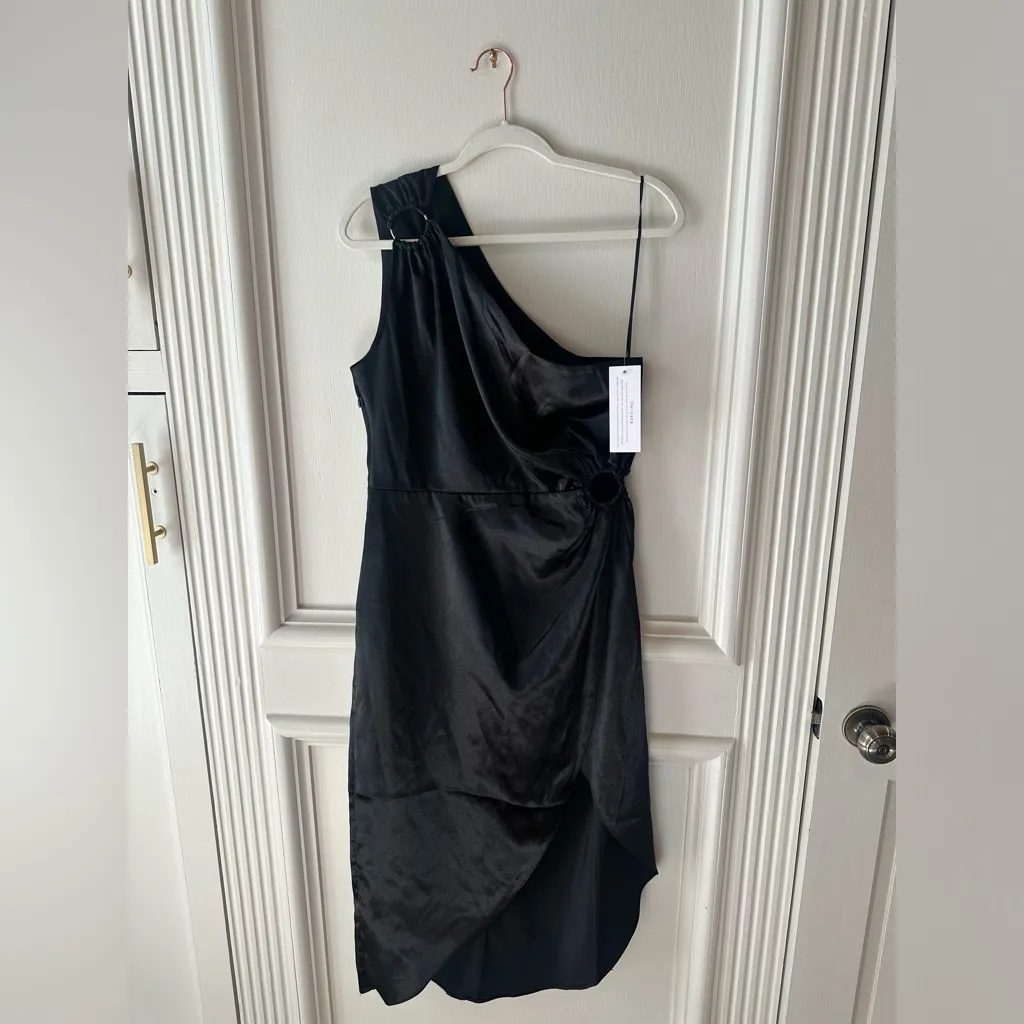 French Connection Adaline One-Shoulder Satin Midi Dress Black Size 8 NWT - Image 7