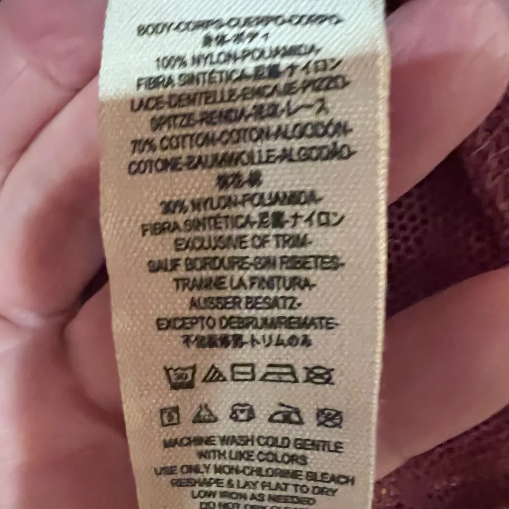 Free People Modern‎ Romance Sheer Lace Peplum Top Blouse in Rutabaga Mauve XS - Image 16