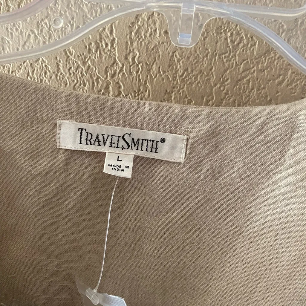 TravelSmith Beige Linen Blend Embroidered Open Jacket Women’s Tan Size L - Image 2