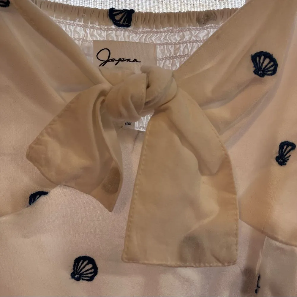 Japna White With Blue‎ Seashell Embroidery Crop Top Size Medium - Image 4