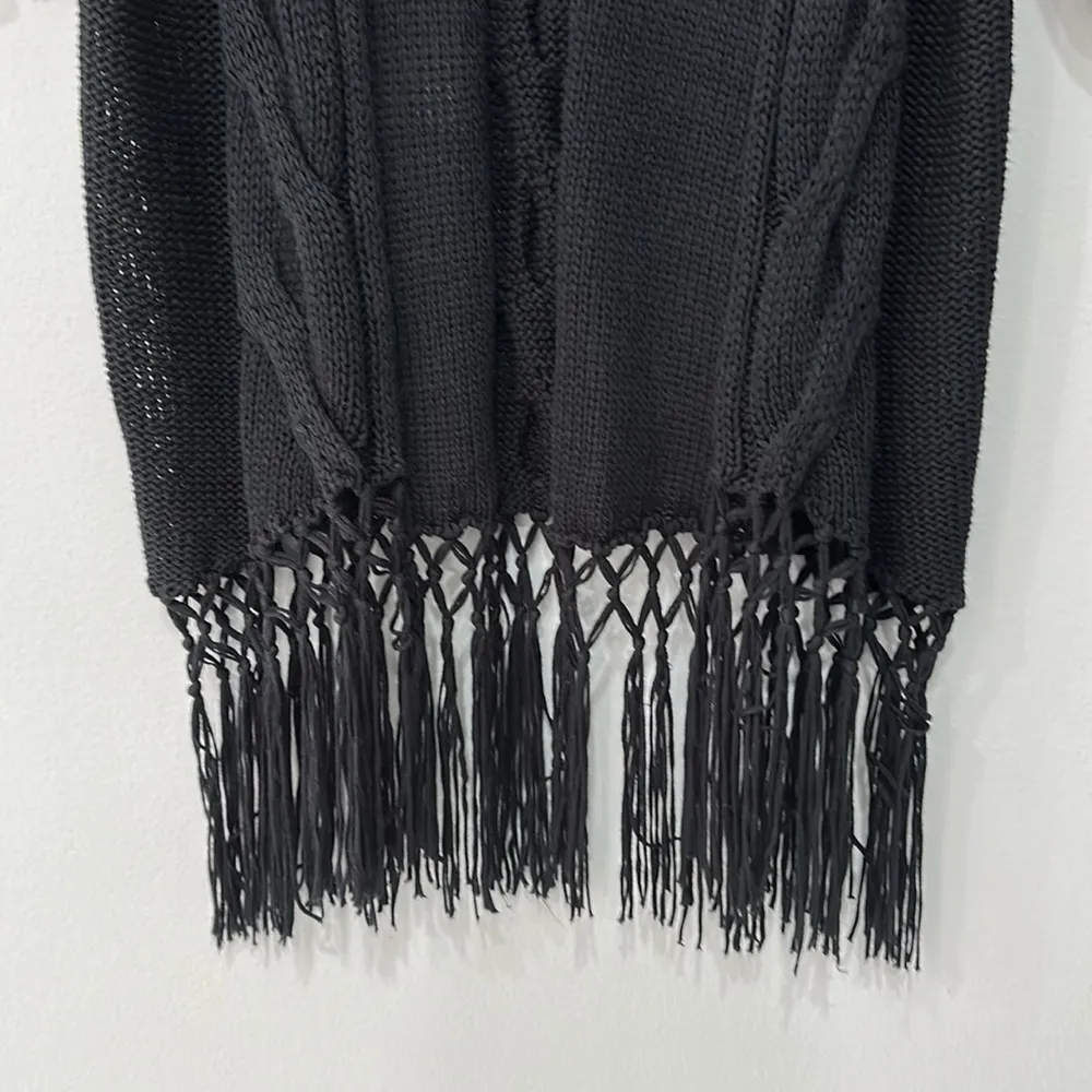 R.E.D Black Open Front Crochet Draped Cardigan With String Detail Sz L Kimono Size L - Image 2