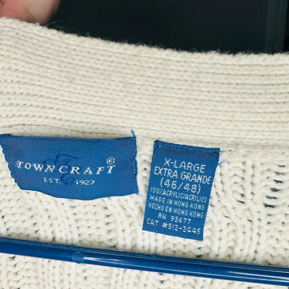 Vintage 80s Towncraft Acrylic Slouchy Cabled Oversized Cardigan Grande Size XL - Image 5