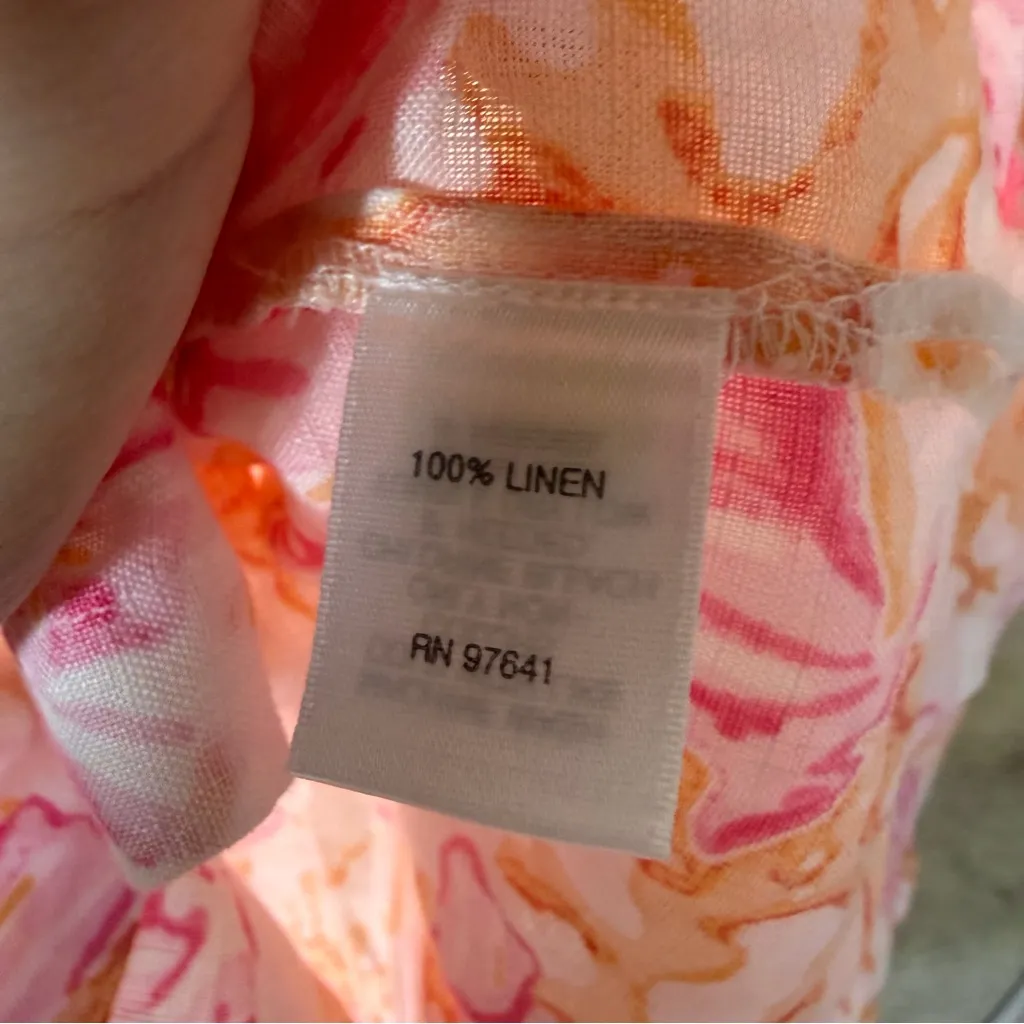 J. Jill Love Linen Coral Patterned Long Sleeve Button Down Size Large White - Image 6