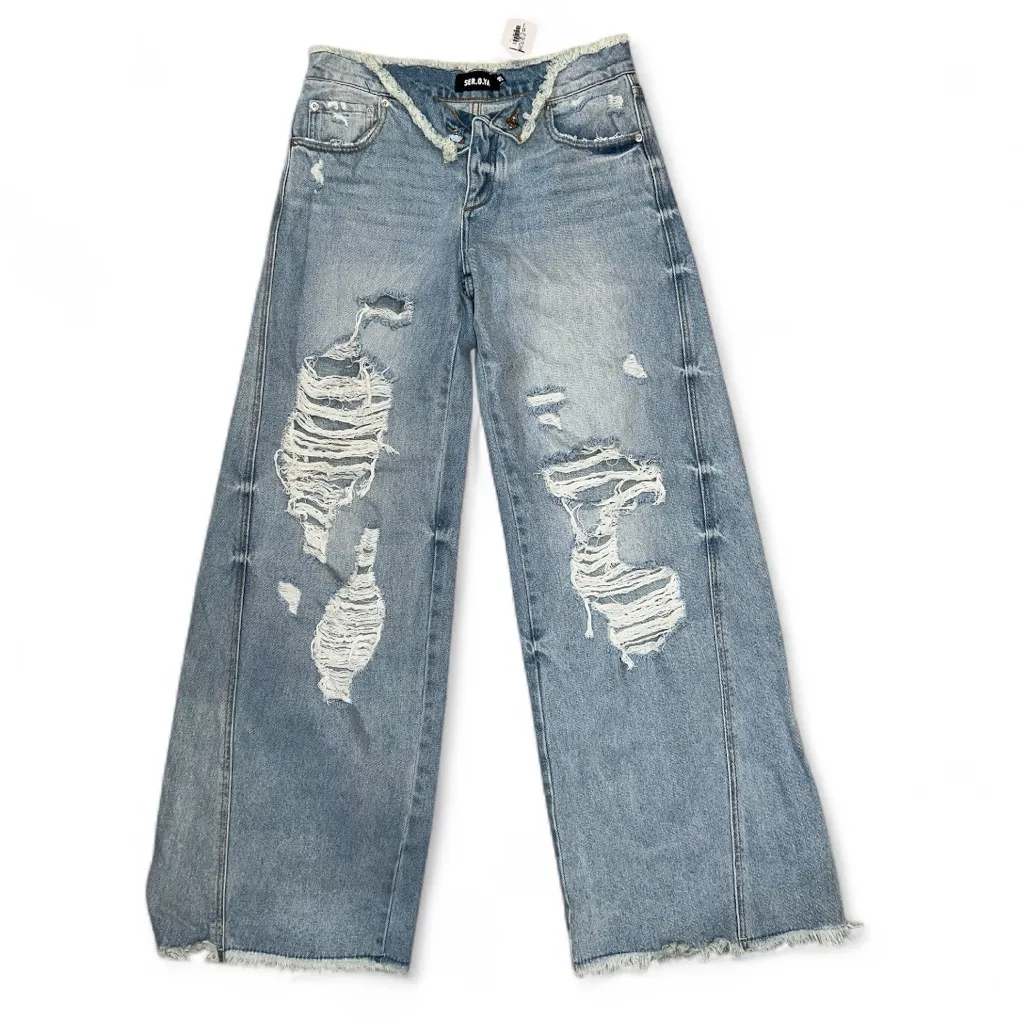 SER.O.YA OLLIE WIDE LEG JEAN Size 28, NWT Distressed, color coastline Sold Out Blue - Image 6
