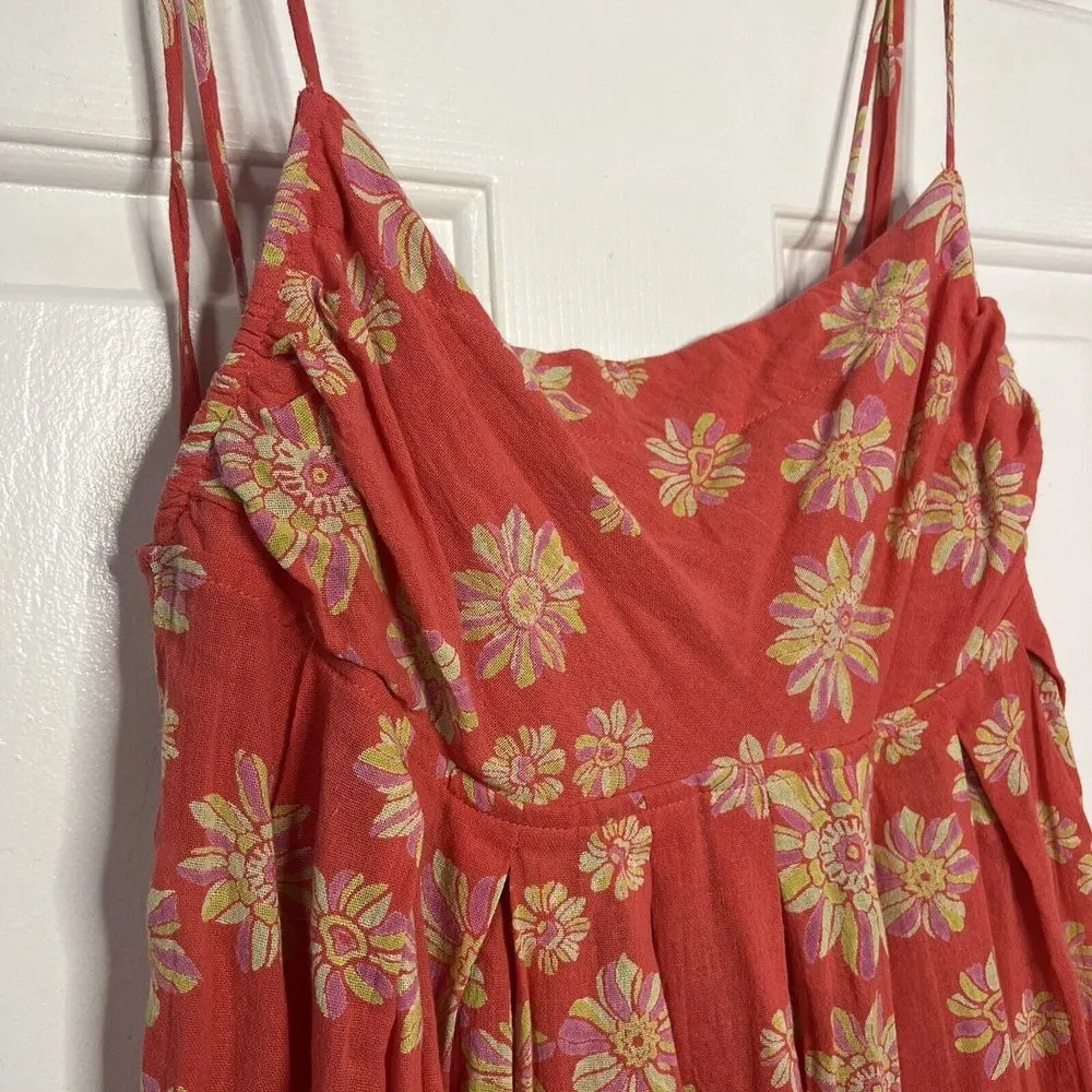Free People Indigo Molly Floral Pink Printed Sleeveless Tunic Babydoll Top Sz M - Image 4