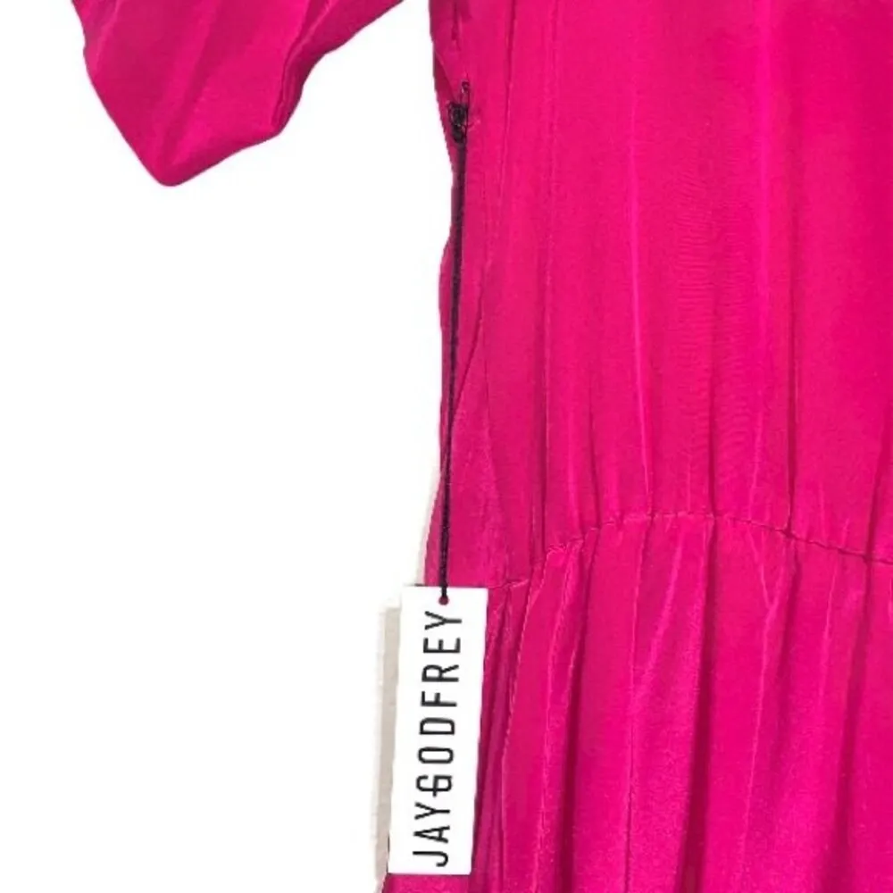 Jay Godfrey Magenta Pink Cold-Shoulder Cutouts Wrap Drape Silk Mini Dress NWT - Image 6