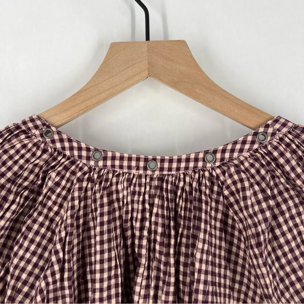Aerie Gingham Checkered Grommet V-Neck Long Puff Sleeve Oversized Blouse Size S - Image 9