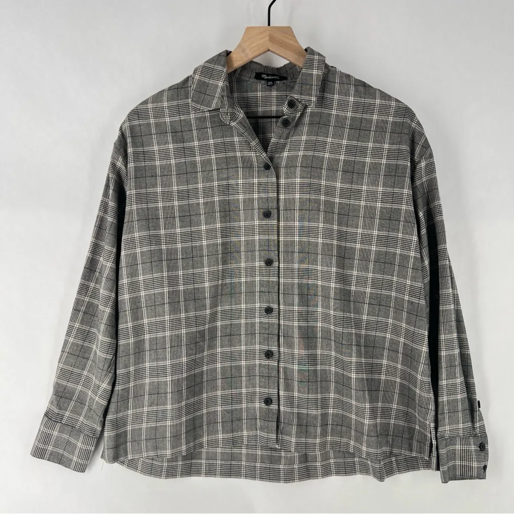 Madewell‎ Plaid Westlake Shirt Button Front Grey Menswear Plaid Size XXS - Image 3