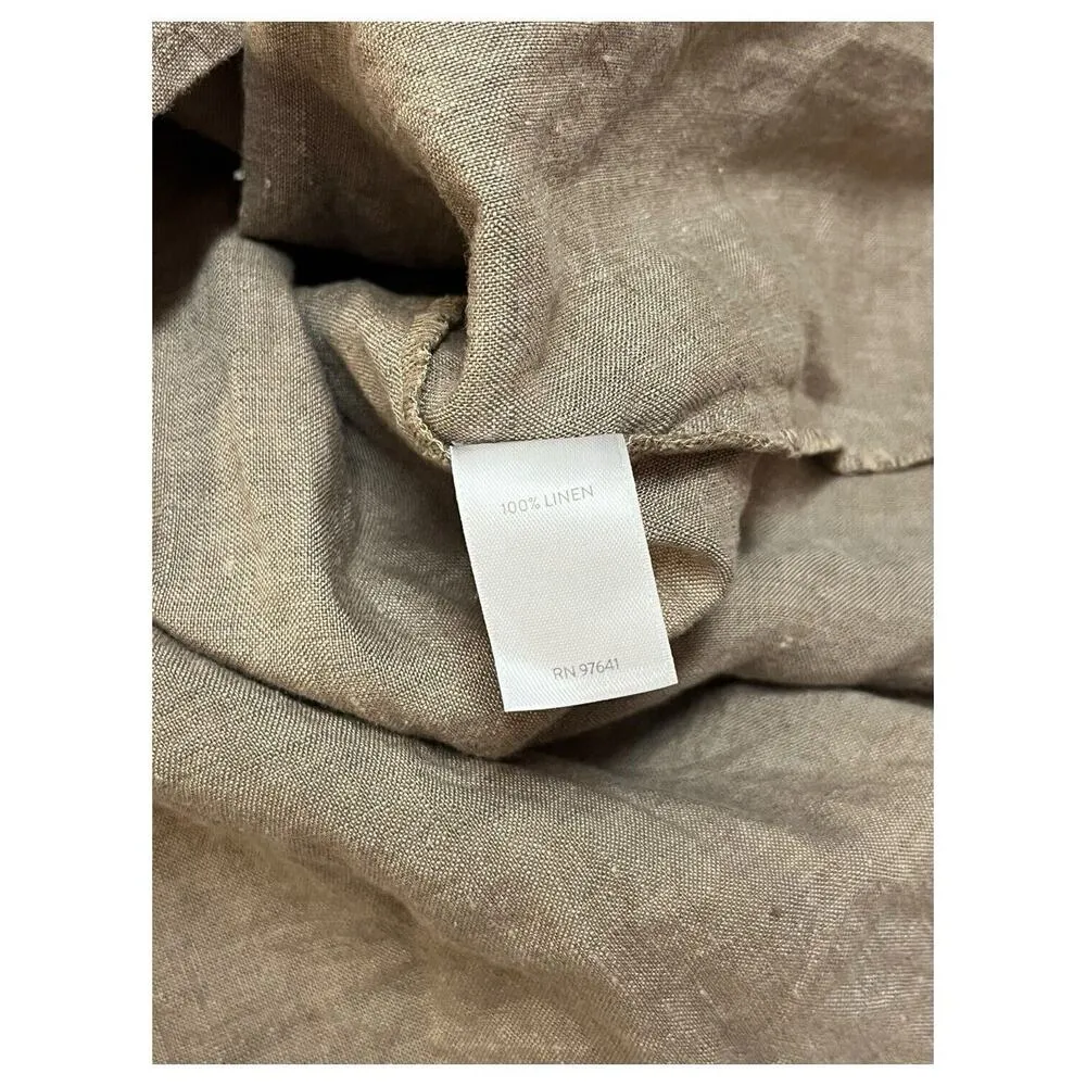 J Jill Love Linen Shirt Dress Womens M V Neck Button Front Dress Pintuck Brown - Image 8