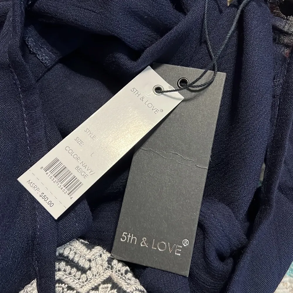 5th & Love women’s large sleeveless smock dress navy and beige knee length nwt - Image 9