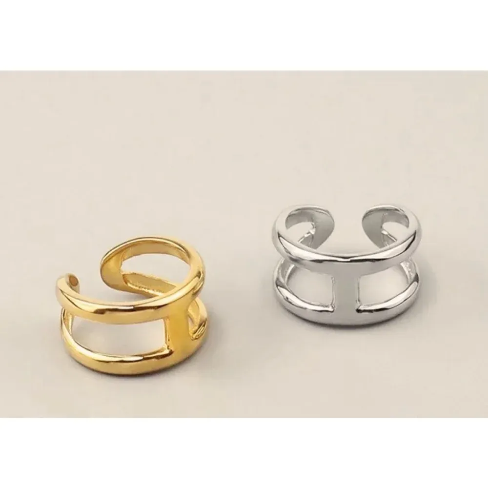 NEW Unisex H-Bar Ring, Gold‎ Plated S925 Band, Adjustable 10.5mm - Image 6