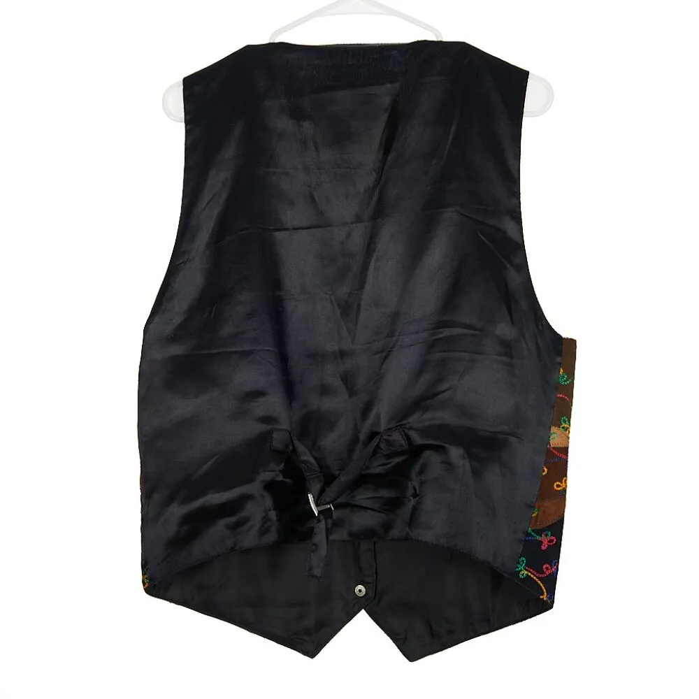 Vintage Genuine Leather Embroidered Patchwork Vest Women's Medium Tan - Image 5