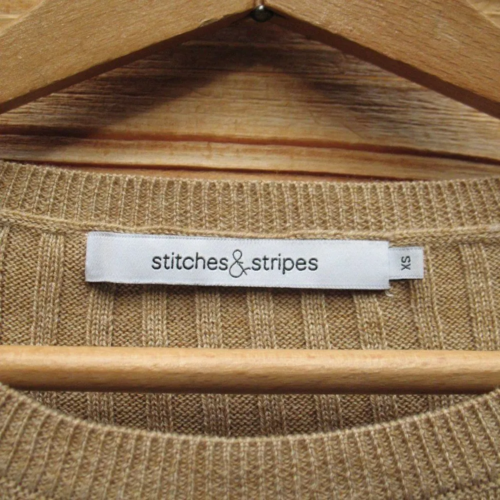 Tan Knit Wool Blend Ribbed Pullover - Image 8