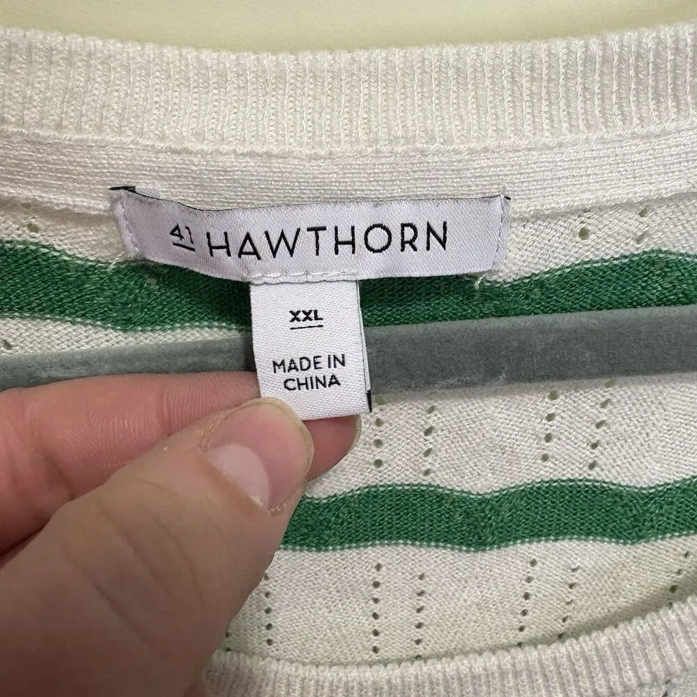 41 Hawthorn Women's Irene Pointelle Crewneck Sweater Green White Stripe XXL Prep - Image 3