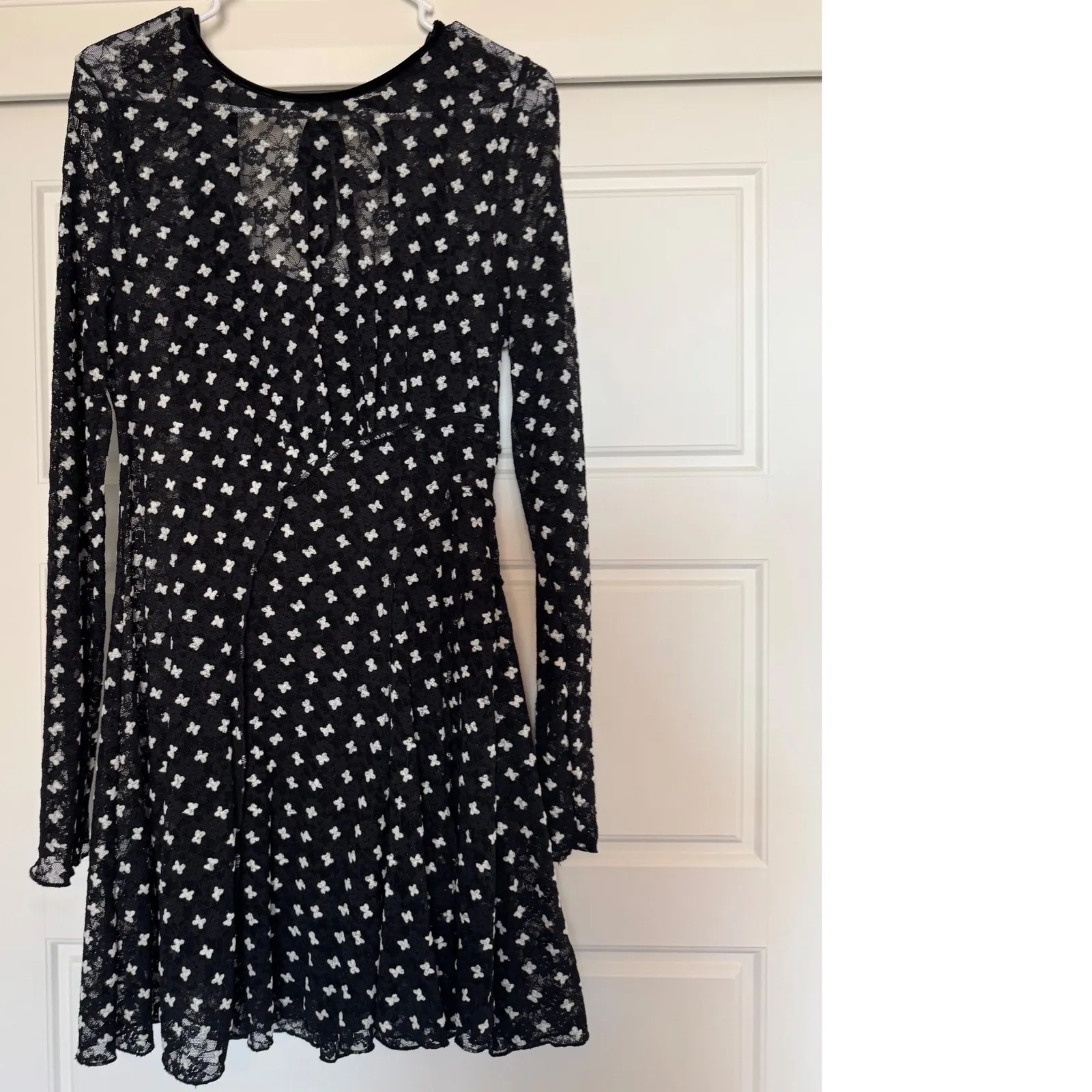 Free People sz L Womens Sheer Delight Open Back Long Sleeve Velvet Print Dress - Image 8