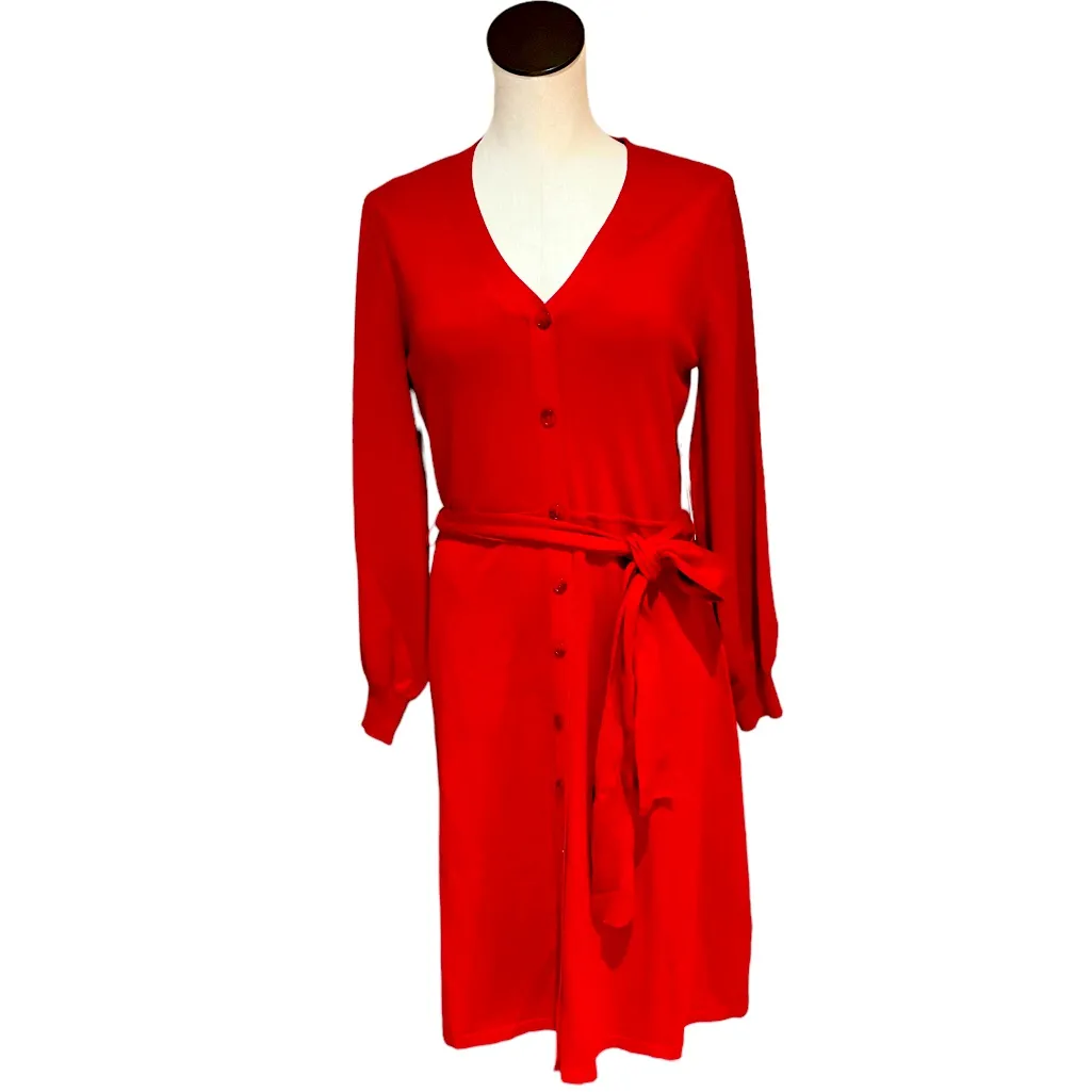 NWT ELIZA J BUTTON FRONT BELTED SWEATER DRESS Red X Large - Image 2