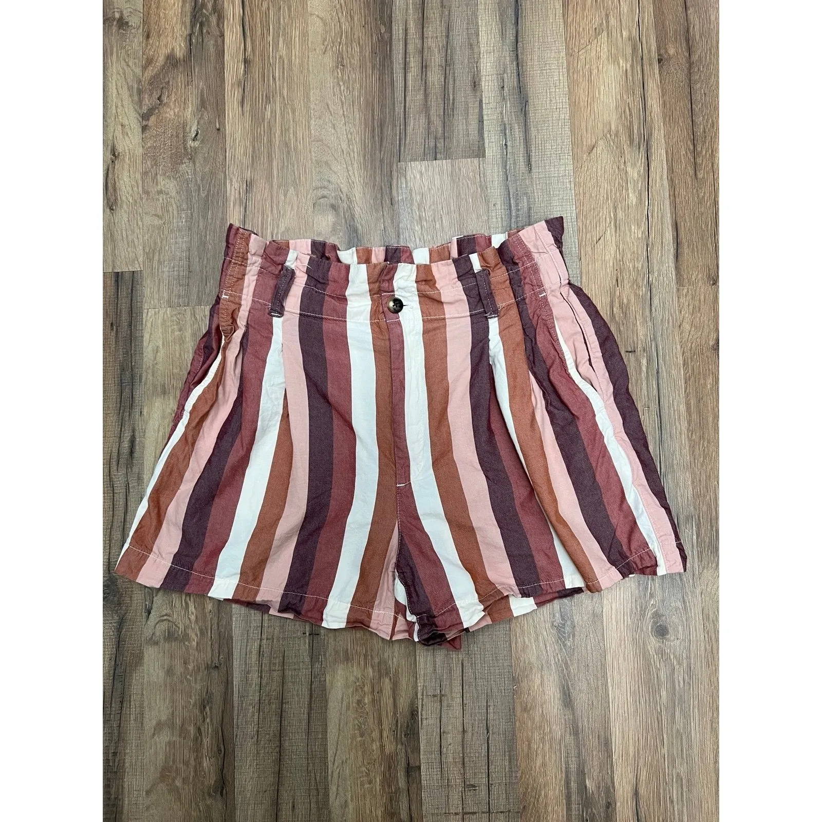 Madewell Striped Paperbag Waist Shorts Women's 6 Linen Blend Summer‎ Boho - Image 3