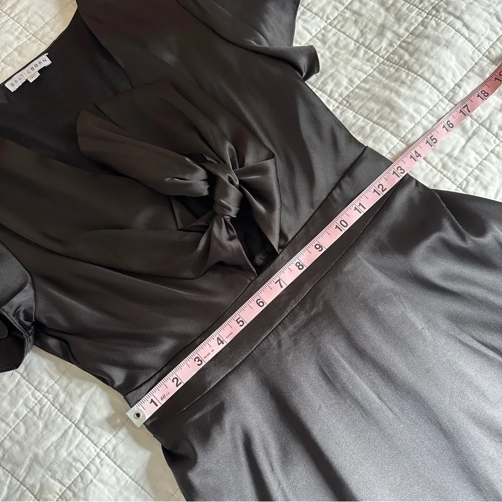 Baltic Born Poppy Satin Black Midi Dress, Peek-a-Boo Tie Front Black Medium - Image 9