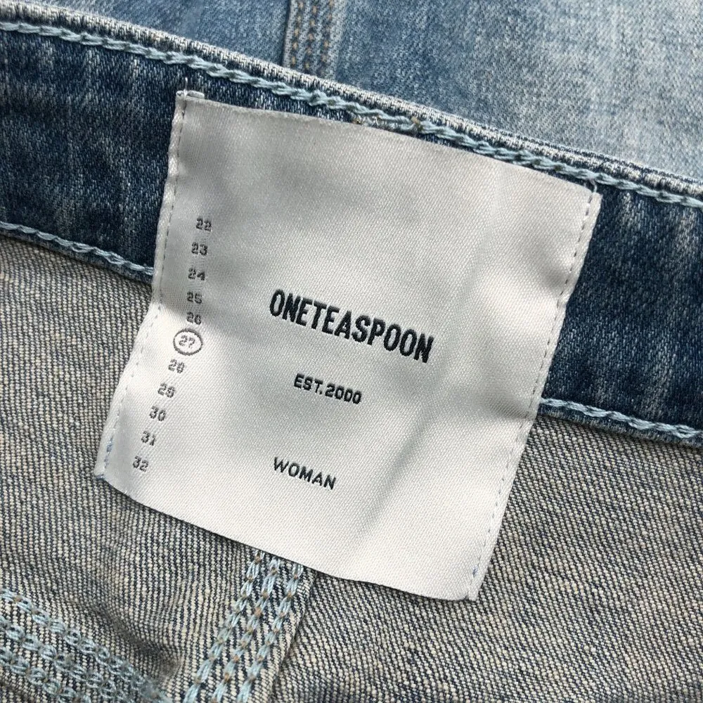 One Teaspoon Womens High Waist Distressed Denim Mini Skirt Size 27 - Image 4