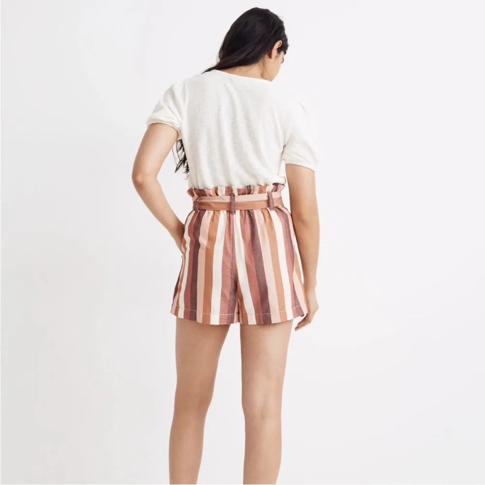 Madewell Belted Paperbag Shorts in Luna Stripe Dark Cabernet - Image 2
