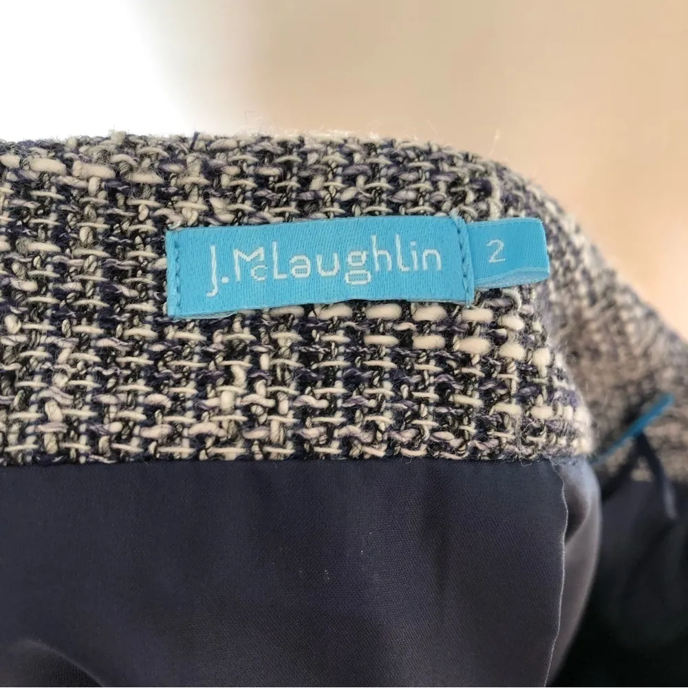 J. McLaughlin Pencil Skirt Tweed Fringe Blue White 2 - Image 4