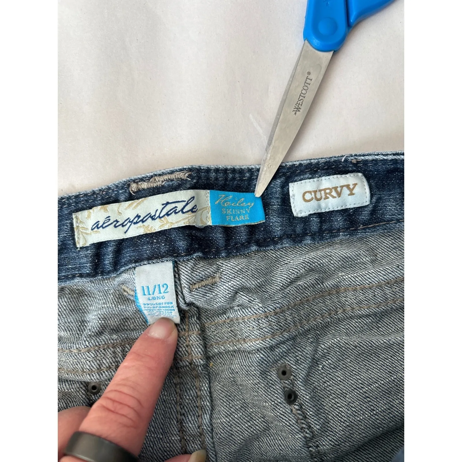 Aeropostale Curvy Skinny Flare‎ Jeans Women 11 12 Blue Denim Embellished Pockets - Image 3