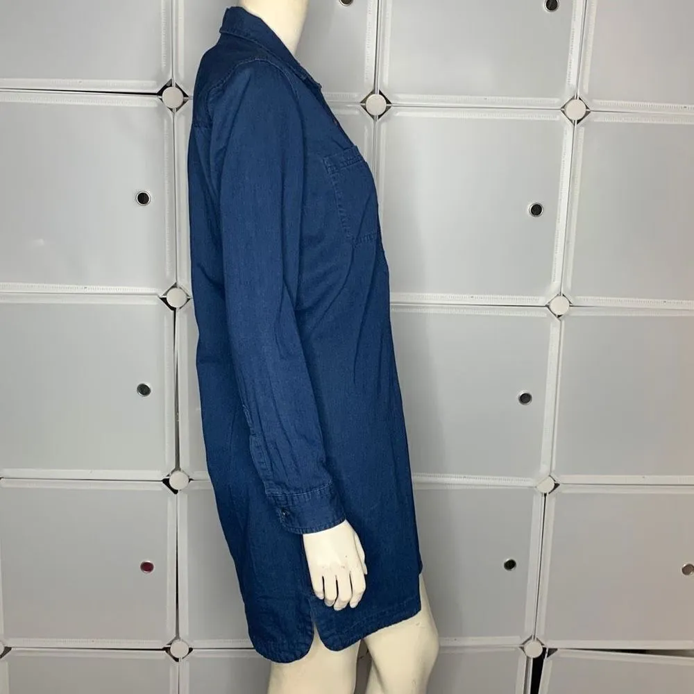 Old Navy Dark Navy Wash Chambray Long Sleeve Shirt Dress 100% Cotton Size XS - Image 9
