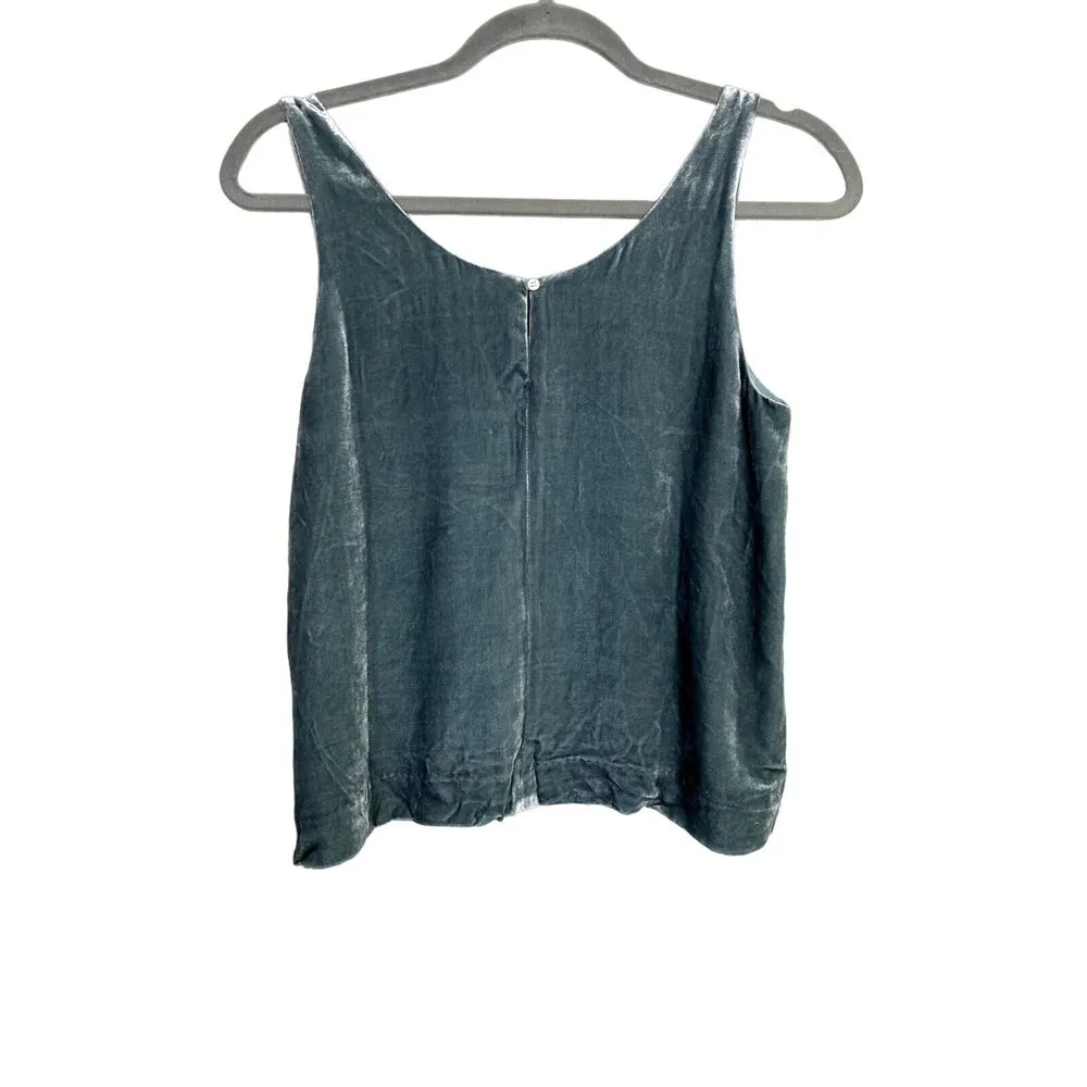 J.Crew Velvet Silk Sleeveless Tank Top Key Hole Back Button Scoop Neck PS Blue - Image 5