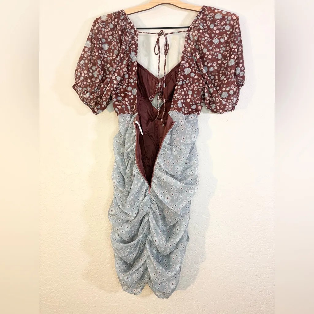 Free People Ditsy Floral Tessa  Ruched Dress in Storm Combo Size XS - Image 6