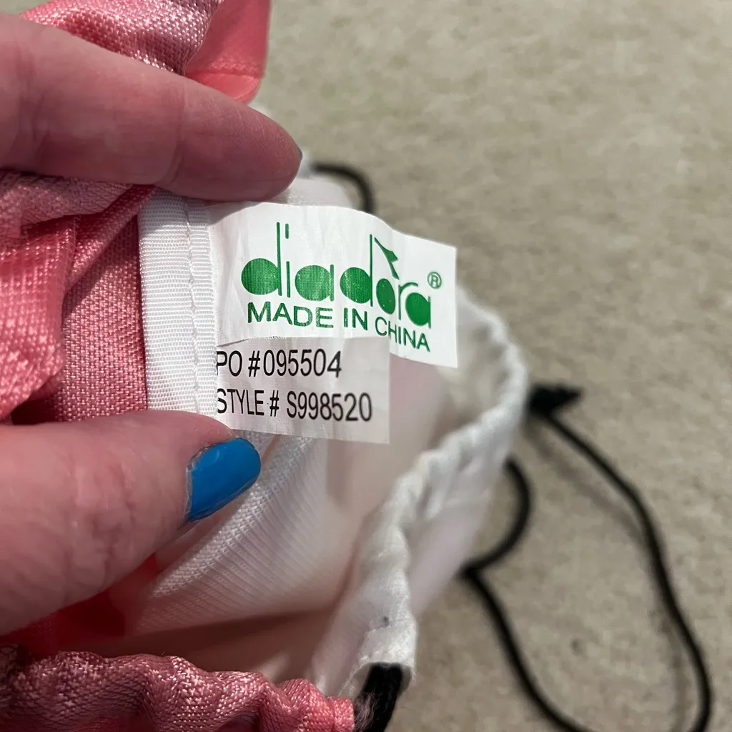Sale! Diadora Pink White Drawstring Bag Sports Soccer Nylon Knapsack B5 - Image 6