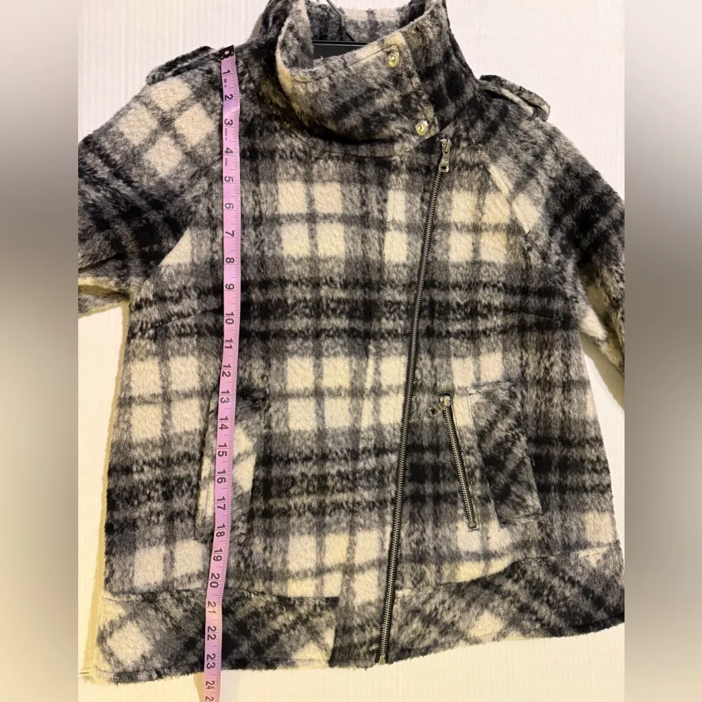 Guess Los Angeles 1981 B &W Plaid Wool Moto 3/4 Sleeve Y2K Asymmetrical Jacket - Image 9