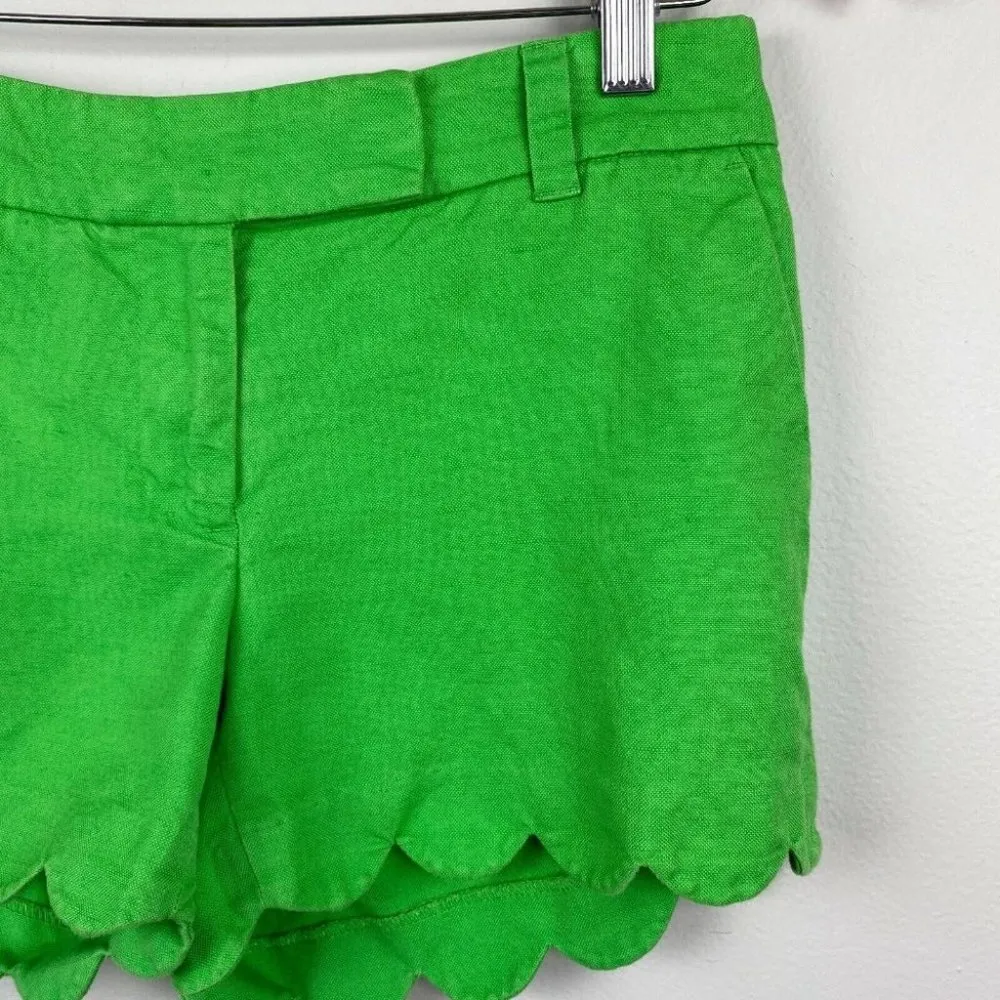 J. Crew Shorts 0 Green Linen Cotton 4" Scalloped Hem Pockets Summer Casual Women - Image 3