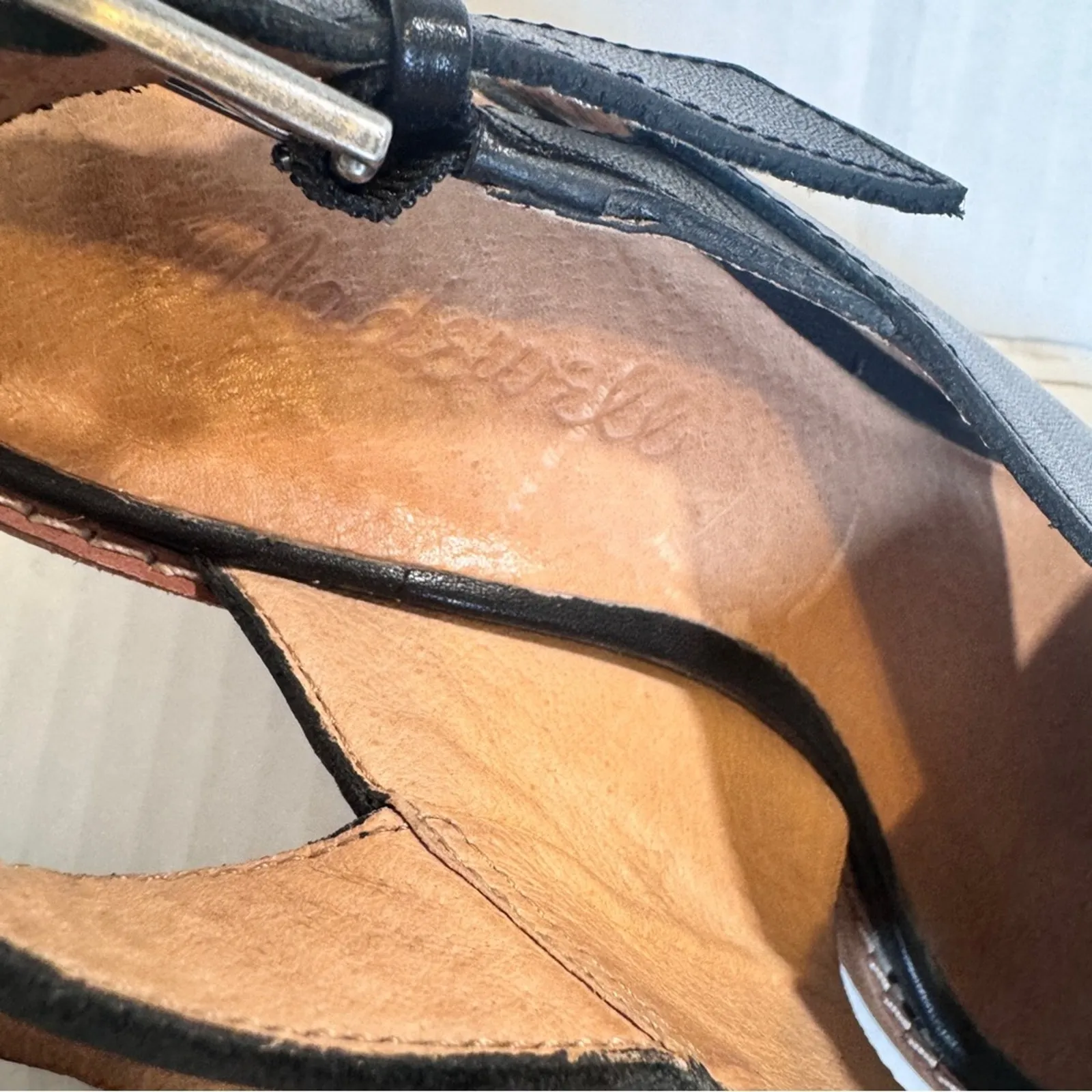 Madewell Black Leather Peep Toe Heels Women’s 6.5 Chunky Fall Slingback Sandals - Image 2