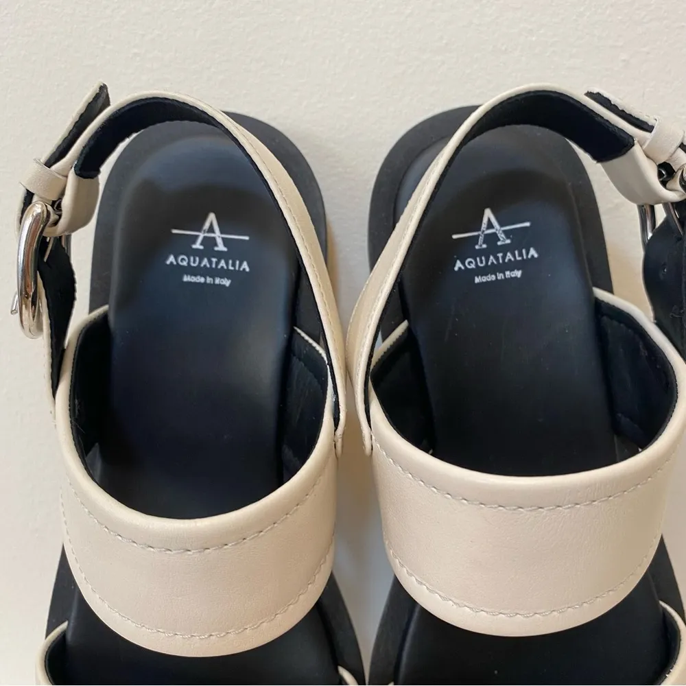 Aquatalia | Joni Leather Sporty Slingback Sandals in Eggshell Ivory Sz 9M - Image 11